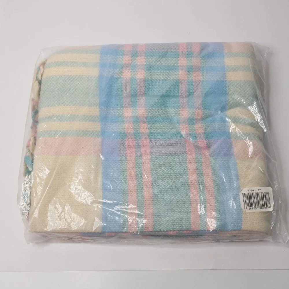 Chatham Fringed Throw Aspen Pastel Plaid Pink Blue Yellow 50x60 Vintage New